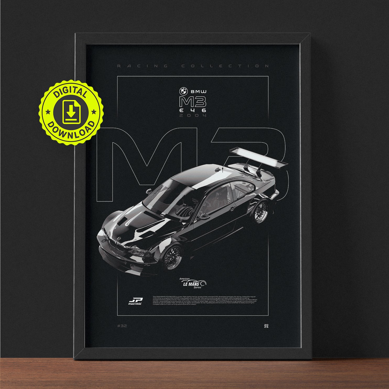 BMW M3 E46 GTR 2004 framed poster print wall display