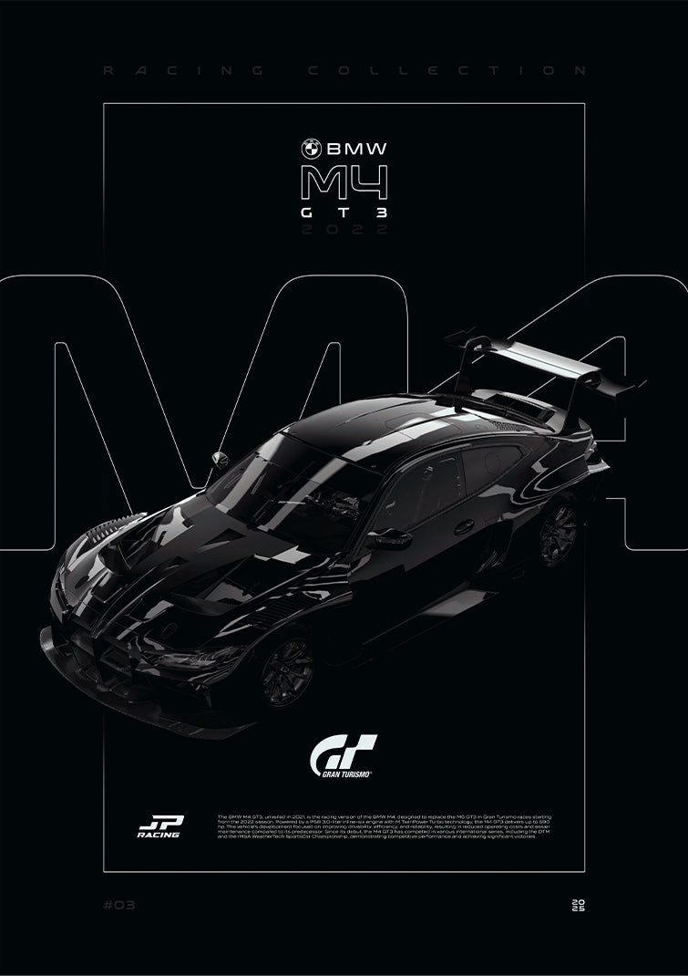 BMW M4 GT3 2022 digital poster, minimalist black racing wall art by Jaypads Racing