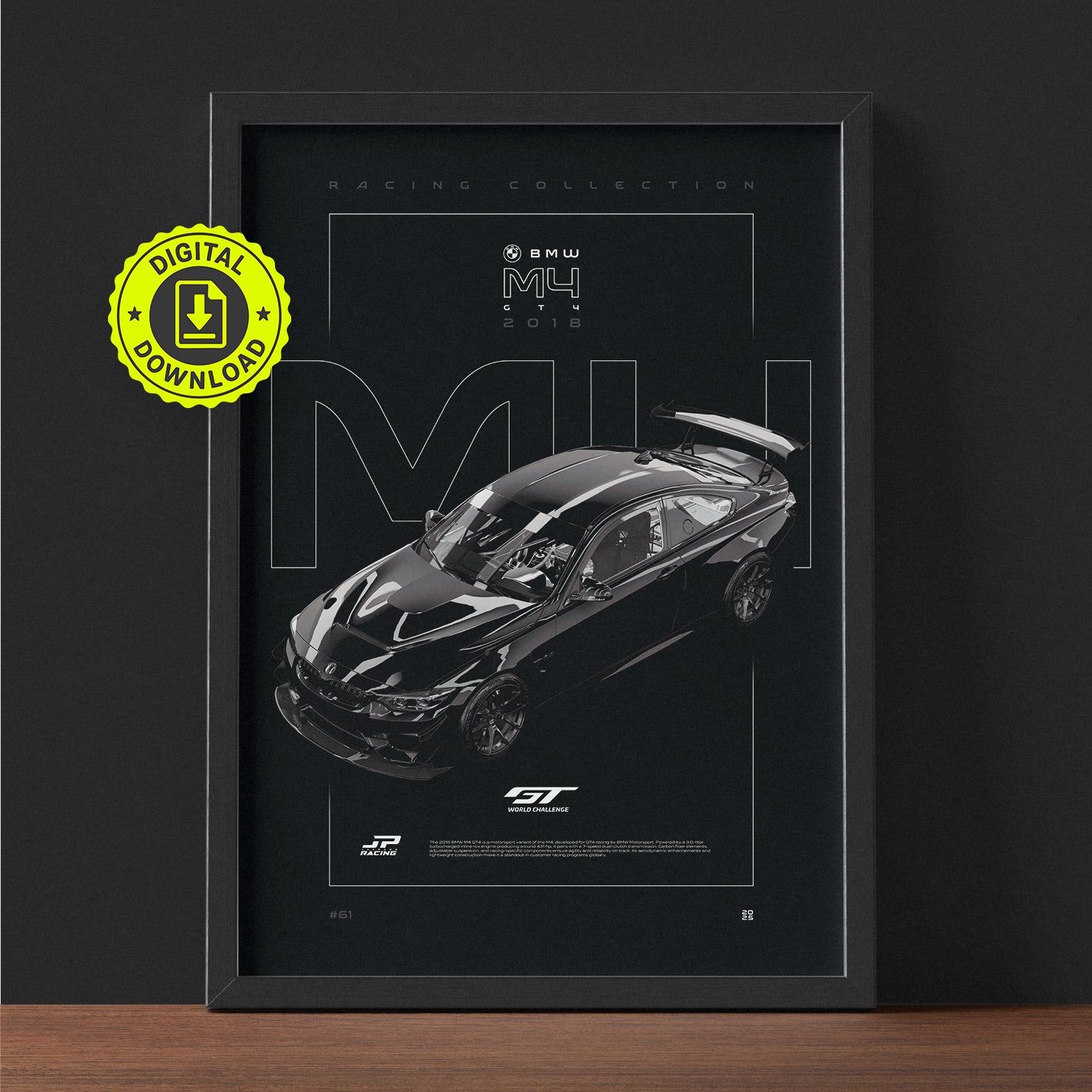 BMW M4 GT4 2018 framed poster print wall display