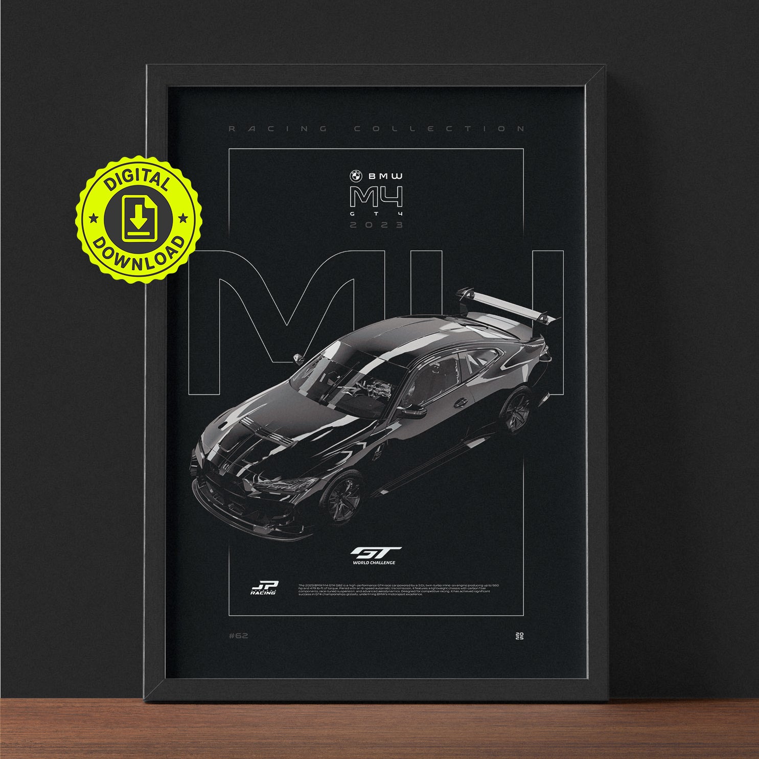 BMW M4 GT4 G82 2023 framed poster print wall display