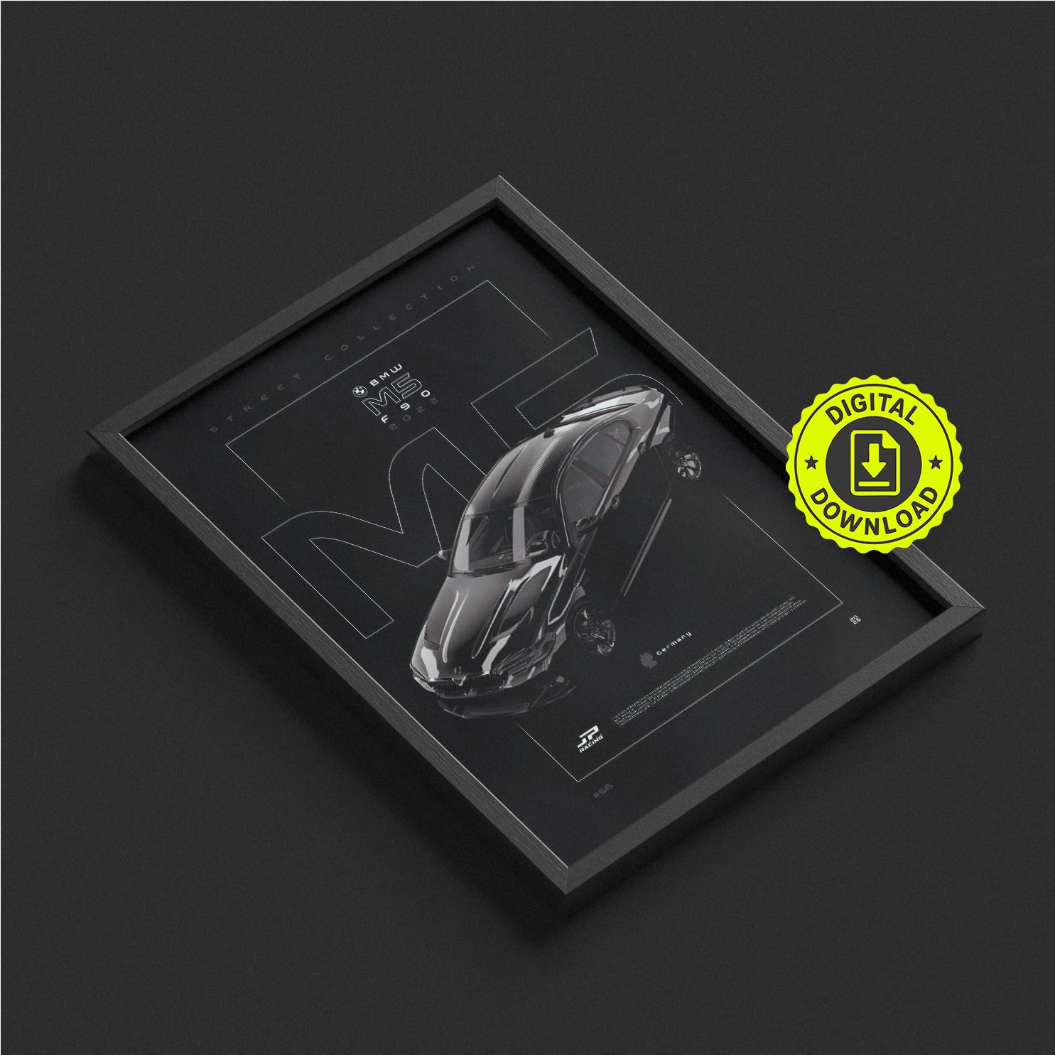 BMW M5 CS F90 2022 framed poster print in a styled interior
