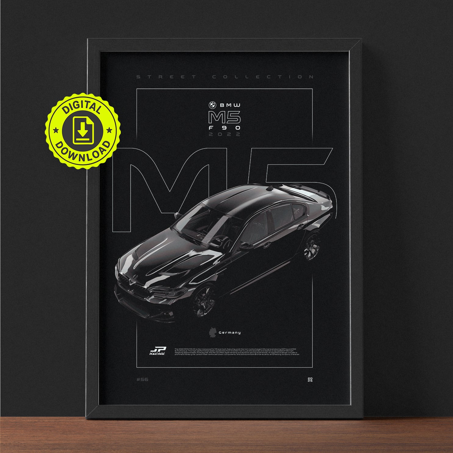 BMW M5 CS F90 2022 framed poster print wall display