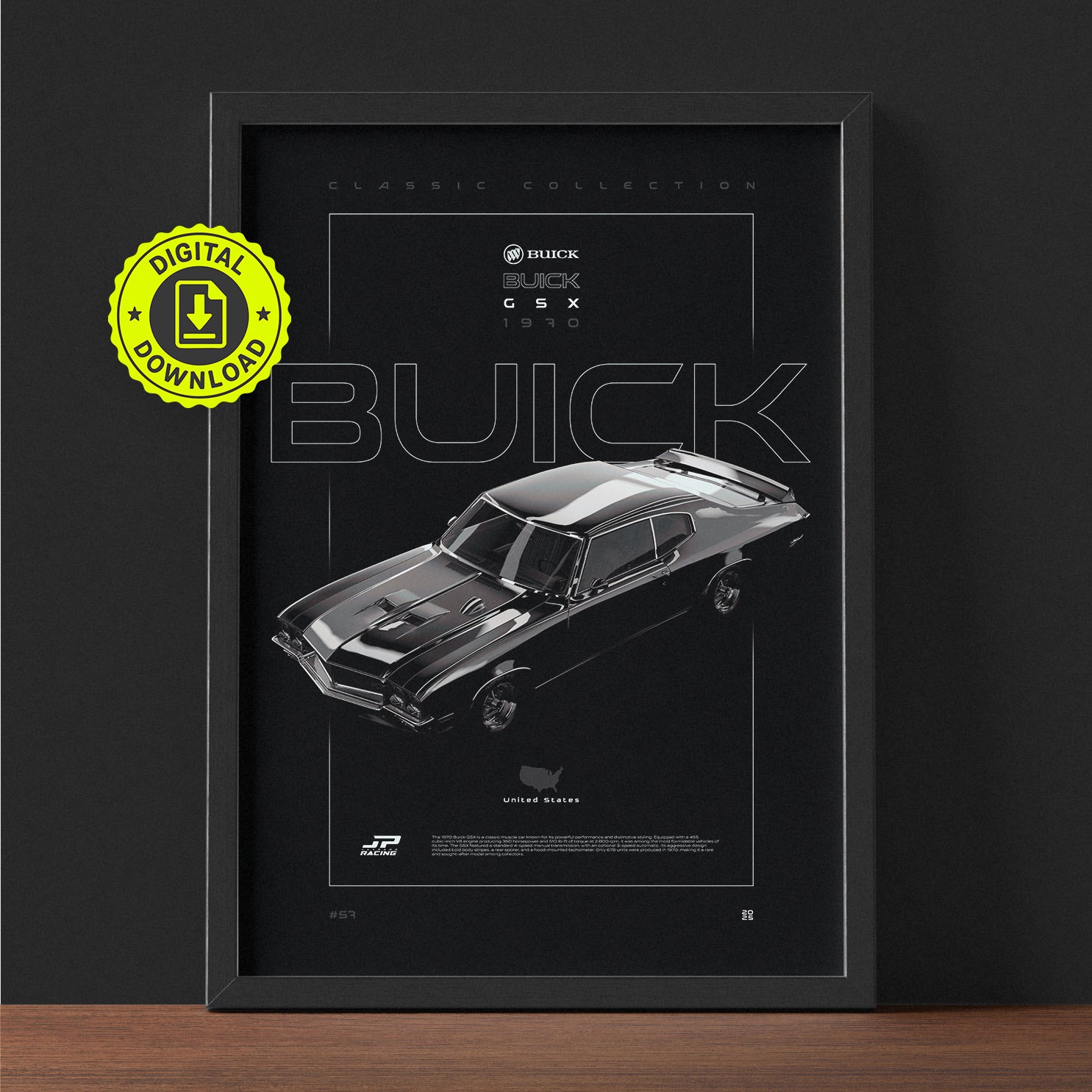 Buick GSX 1970 framed poster print wall display