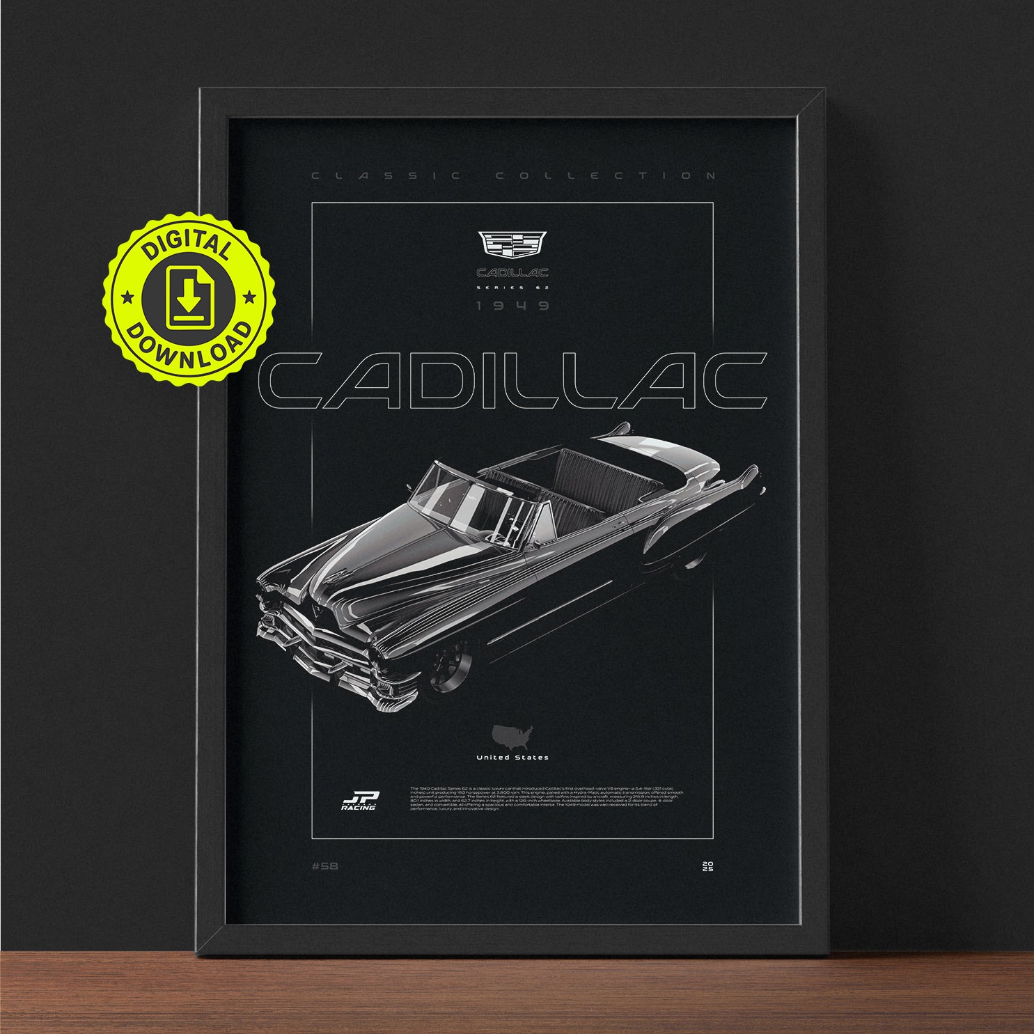Cadillac Series 62 1949 framed poster print wall display