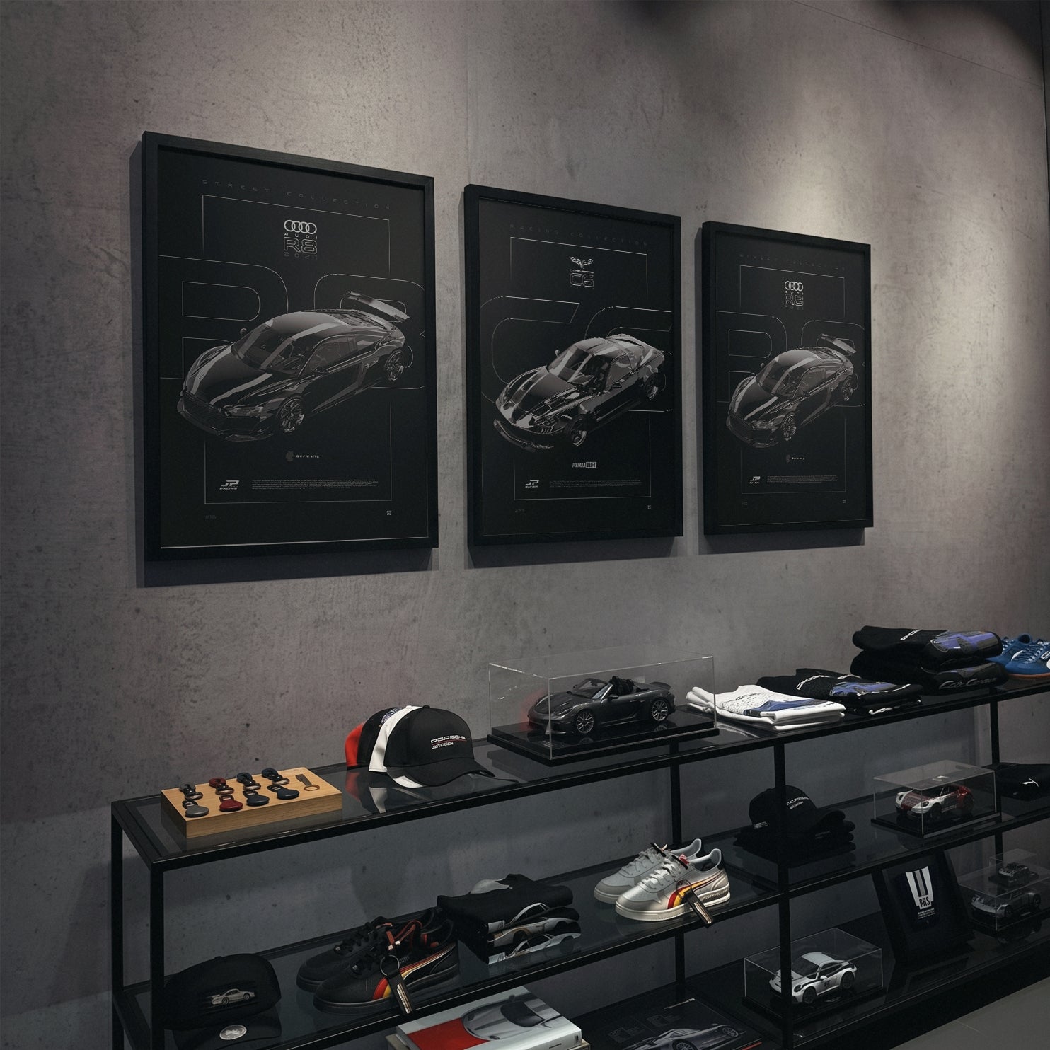 Chevrolet Corvette C6 FD 2013 framed poster in a garage interior