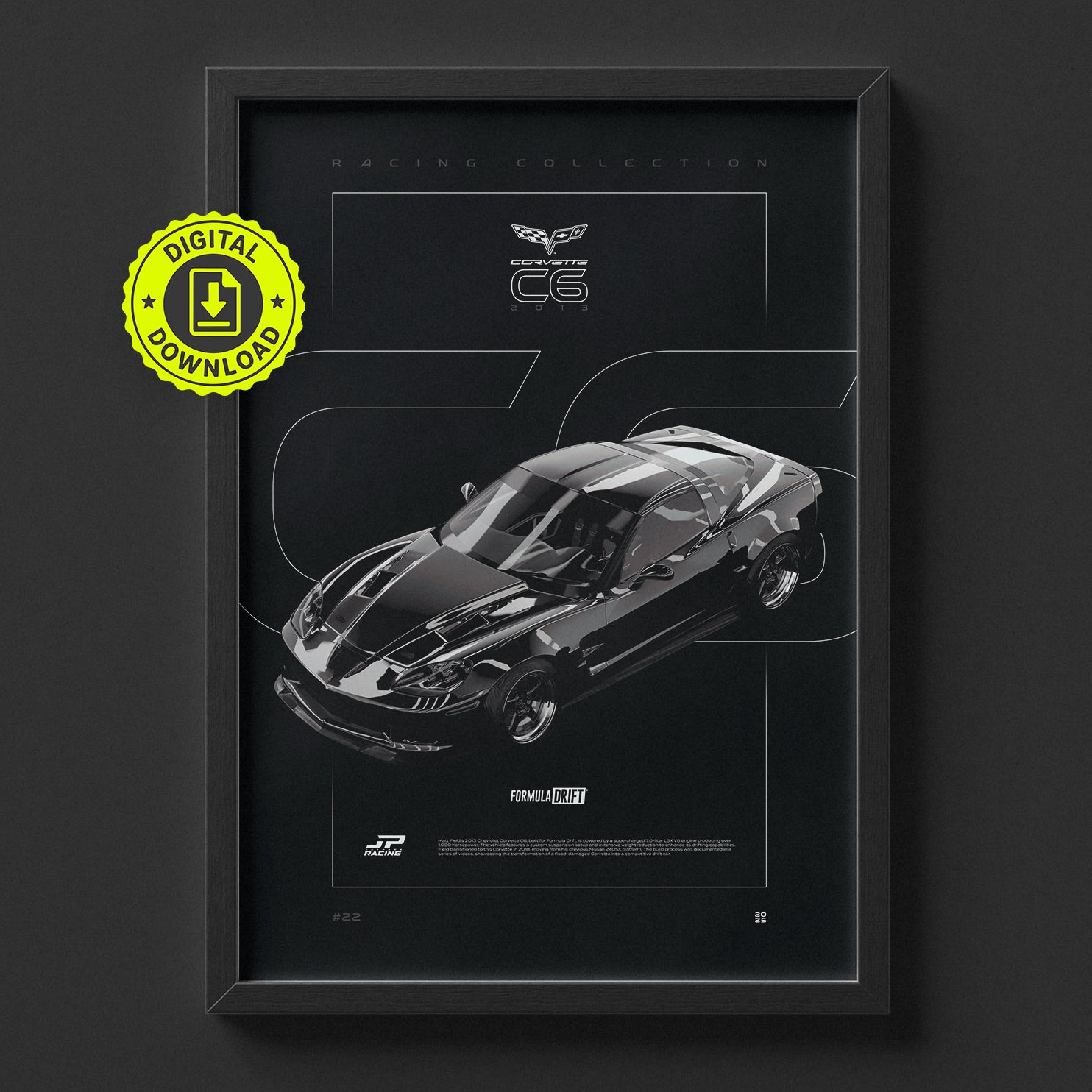 Chevrolet Corvette C6 FD 2013 poster framed on a wall, digital download