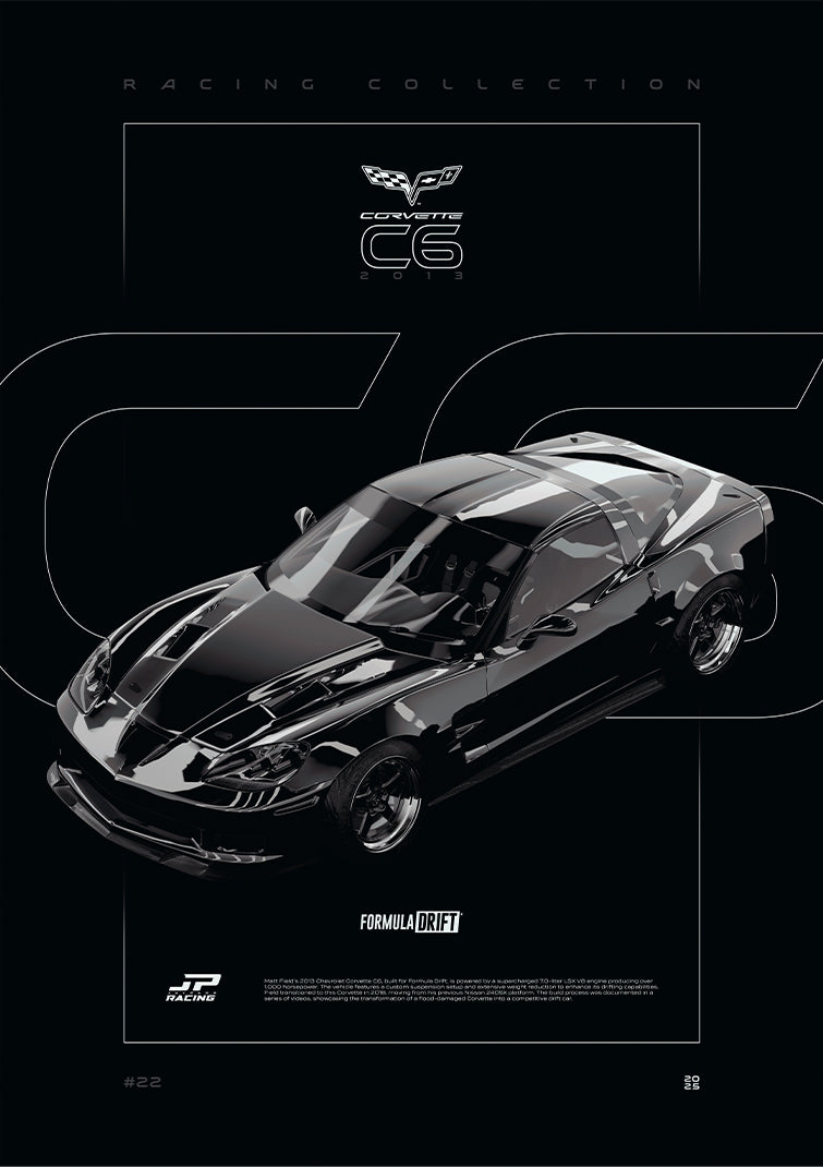 Chevrolet Corvette C6 FD 2013 digital poster, minimalist black racing wall art by Jaypads Racing