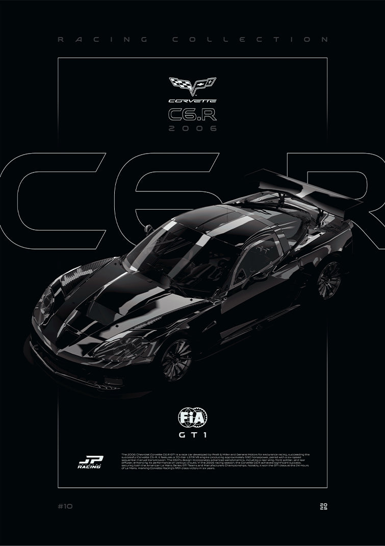 Chevrolet Corvette C6R GT1 2006 digital poster, minimalist black racing wall art by Jaypads Racing