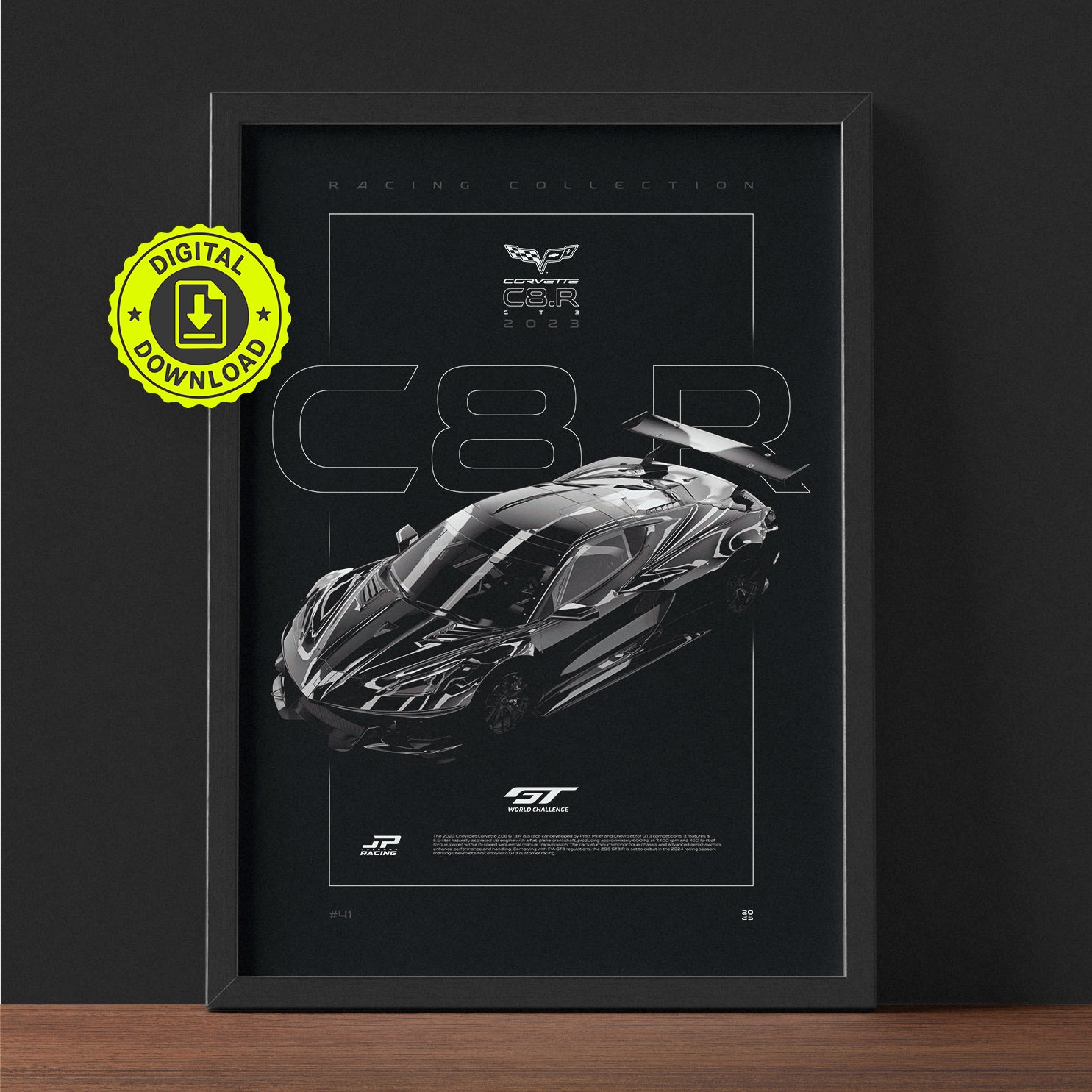 Chevrolet Corvette C8.R GT3 2023 framed poster print wall display