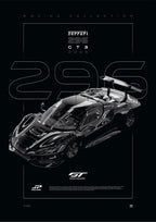 Ferrari 296 GT3 2023 digital poster, minimalist black racing wall art by Jaypads Racing