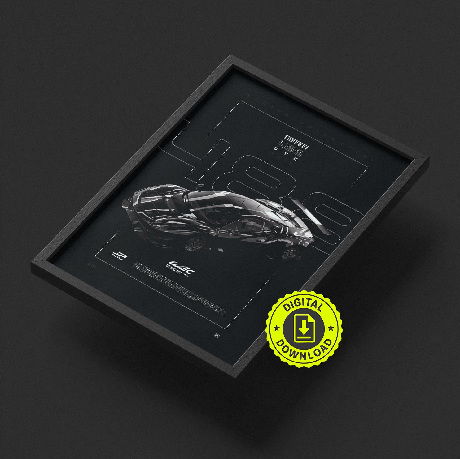 Ferrari 488 GTE 2016 framed poster print, digital download
