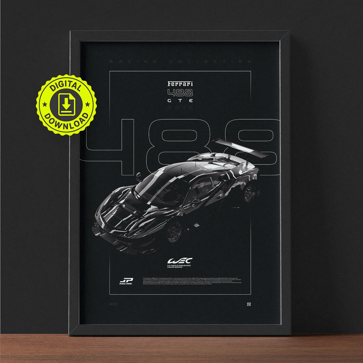 Ferrari 488 GTE 2016 framed poster print wall display
