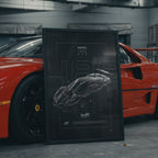 Ferrari 488 GTE 2016 framed poster in an industrial warehouse space