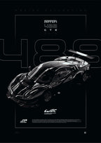 Ferrari 488 GTE 2016 digital poster, minimalist black racing wall art by Jaypads Racing