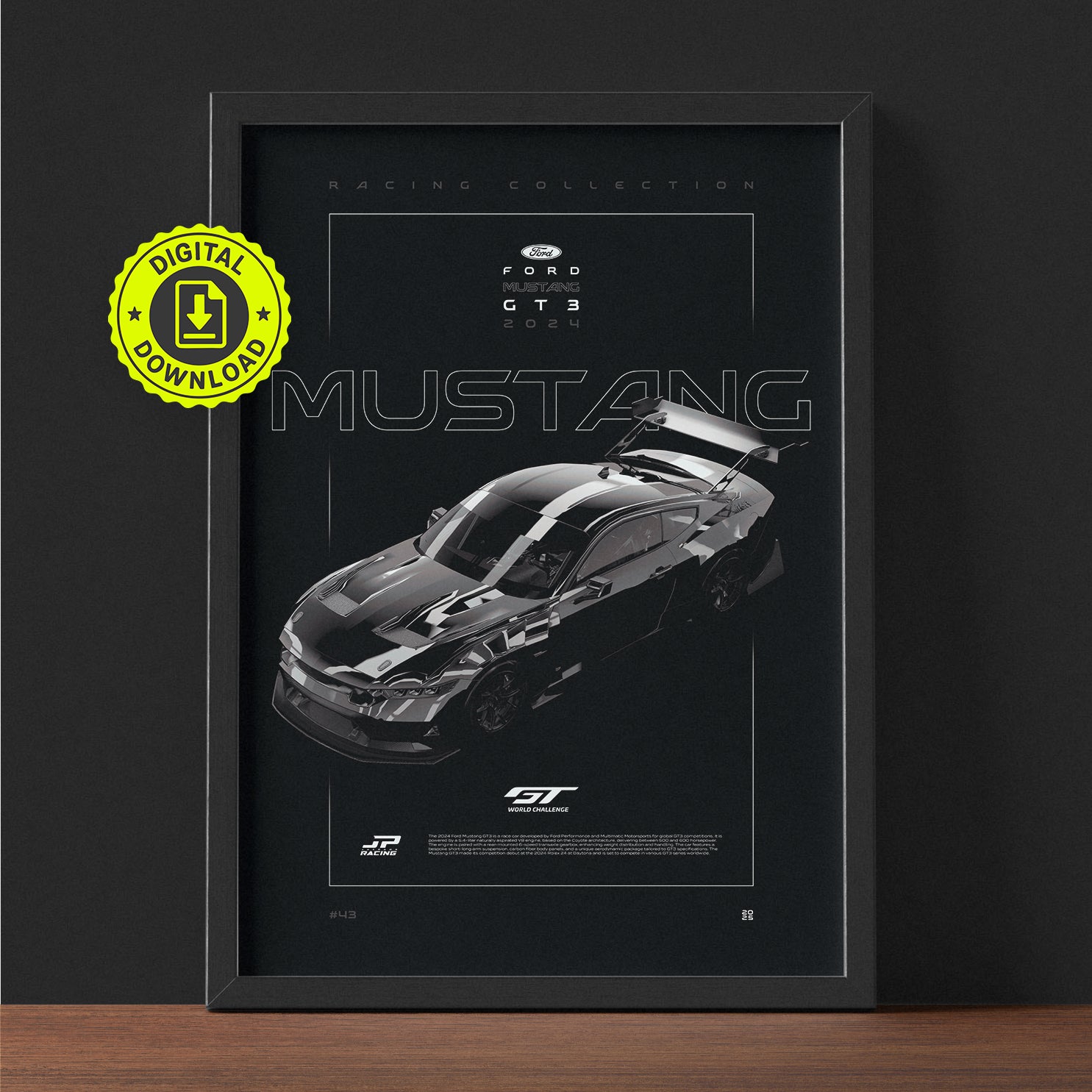 Ford Mustang GT3 2024 framed poster print wall display