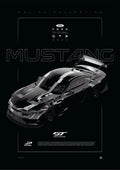 Ford Mustang GT3 2024 digital poster, minimalist black racing wall art by Jaypads Racing