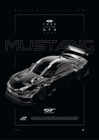 Ford Mustang GT3 2024 digital poster, minimalist black racing wall art by Jaypads Racing