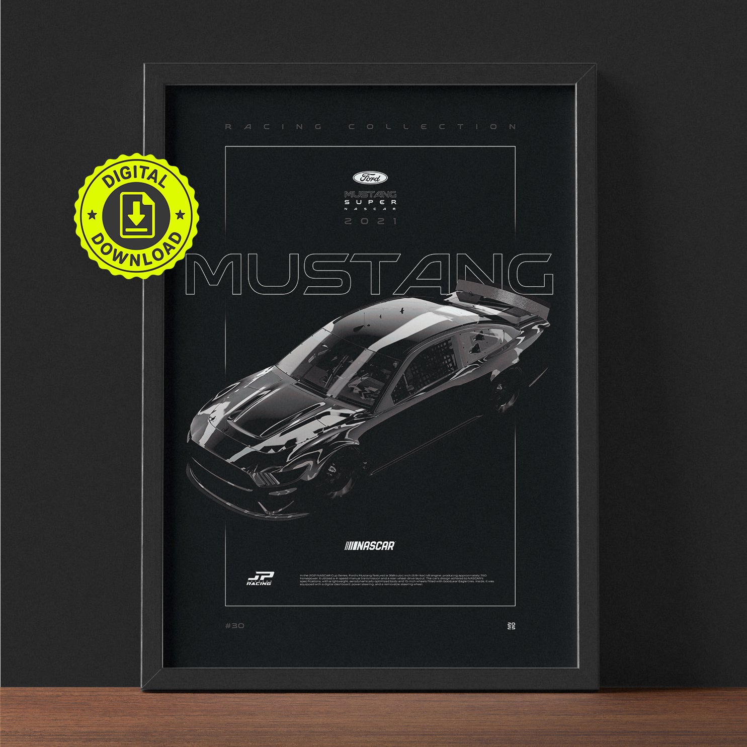 Ford Mustang Nascar 2021 framed poster print wall display
