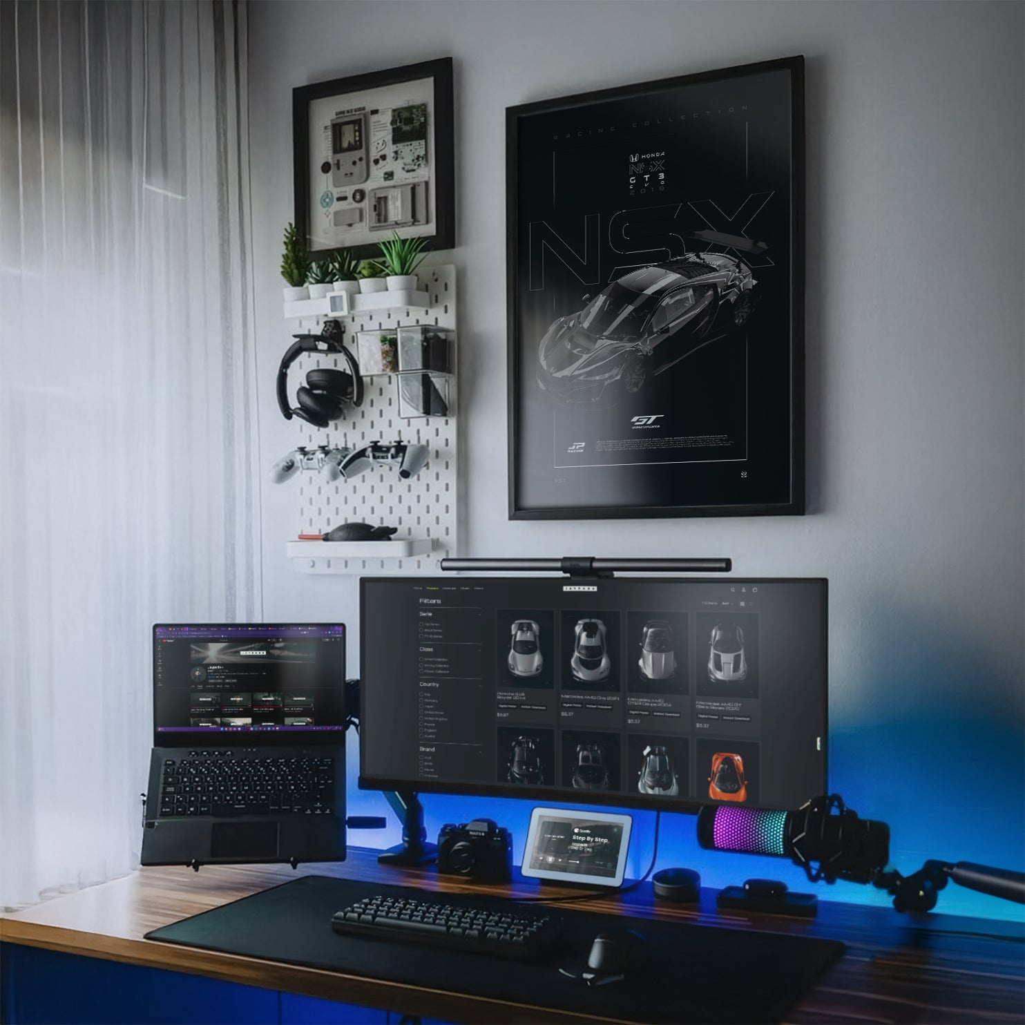 Honda NSX GT3 Evo 2019 framed poster on a modern desk setup