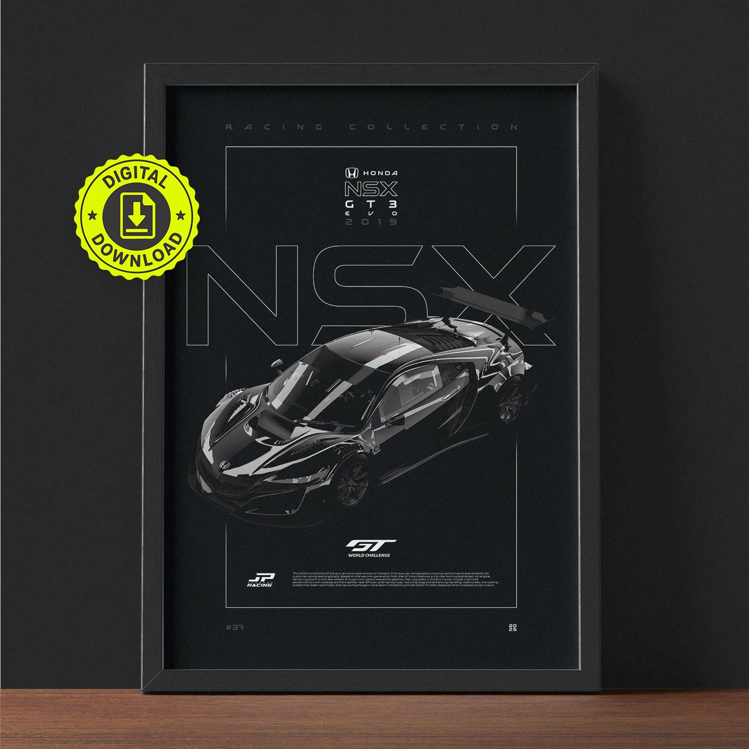 Honda NSX GT3 Evo 2019 framed poster print wall display