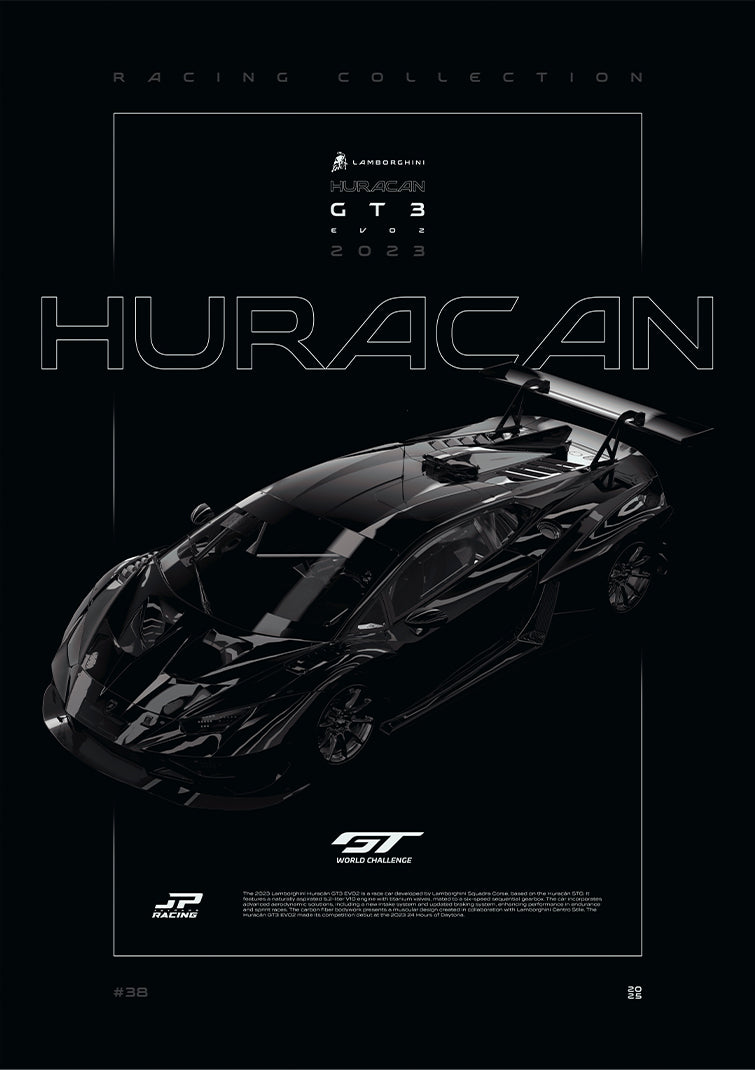 Lamborghini Huracan GT3 Evo2 2023 digital poster, minimalist black racing wall art by Jaypads Racing