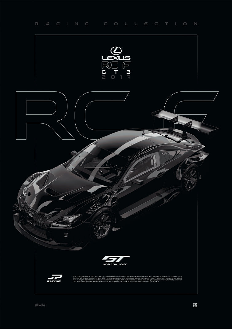 Lexus RC F GT3 2017 digital poster, minimalist black racing wall art by Jaypads Racing