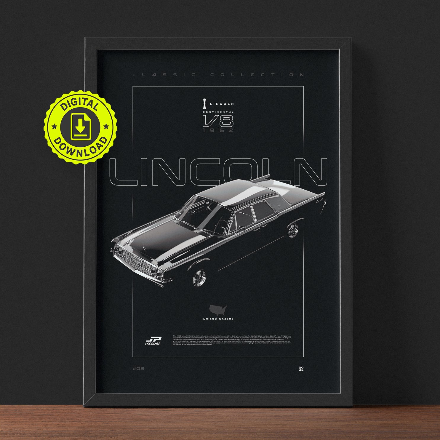 Lincoln Continental 1962 framed poster print wall display