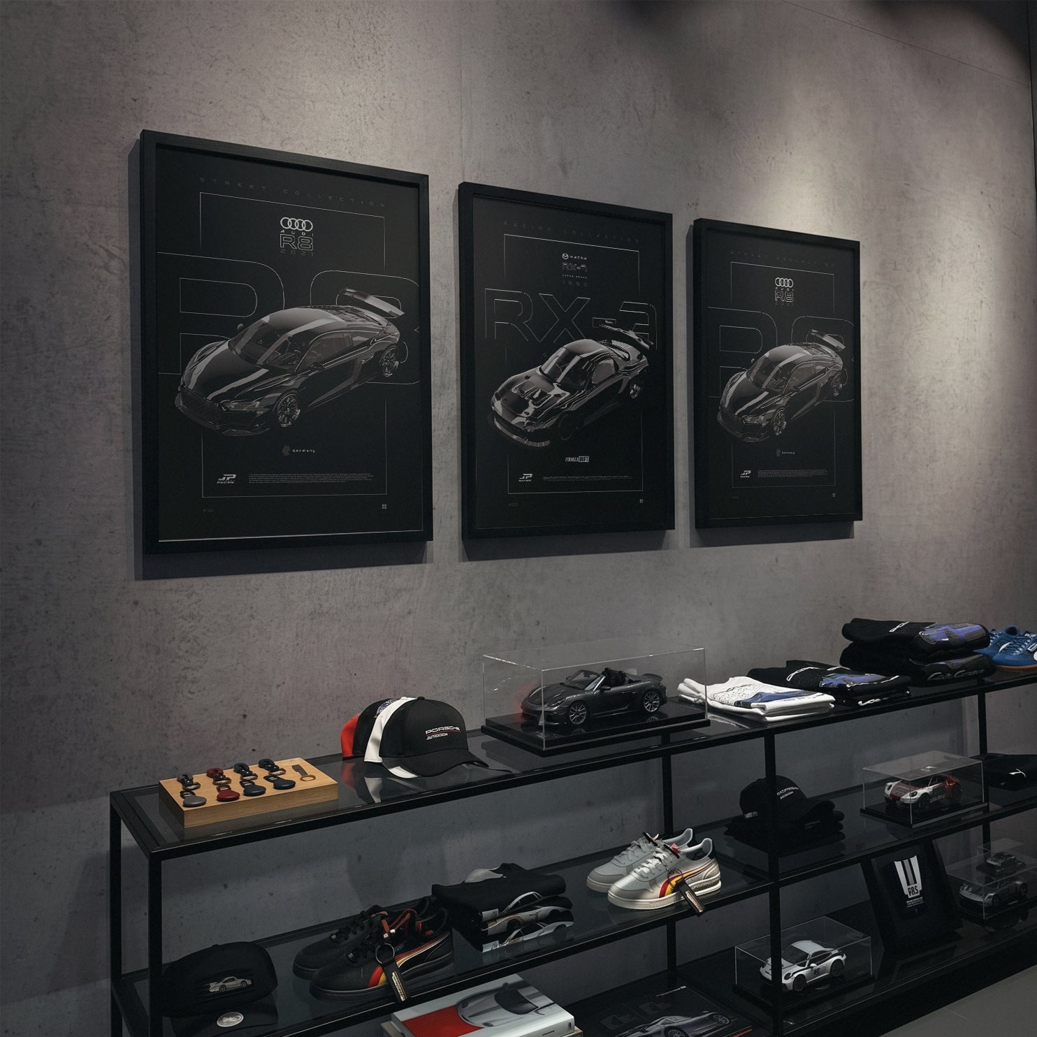 Mazda RX-7 FD 1992 framed poster in a garage interior