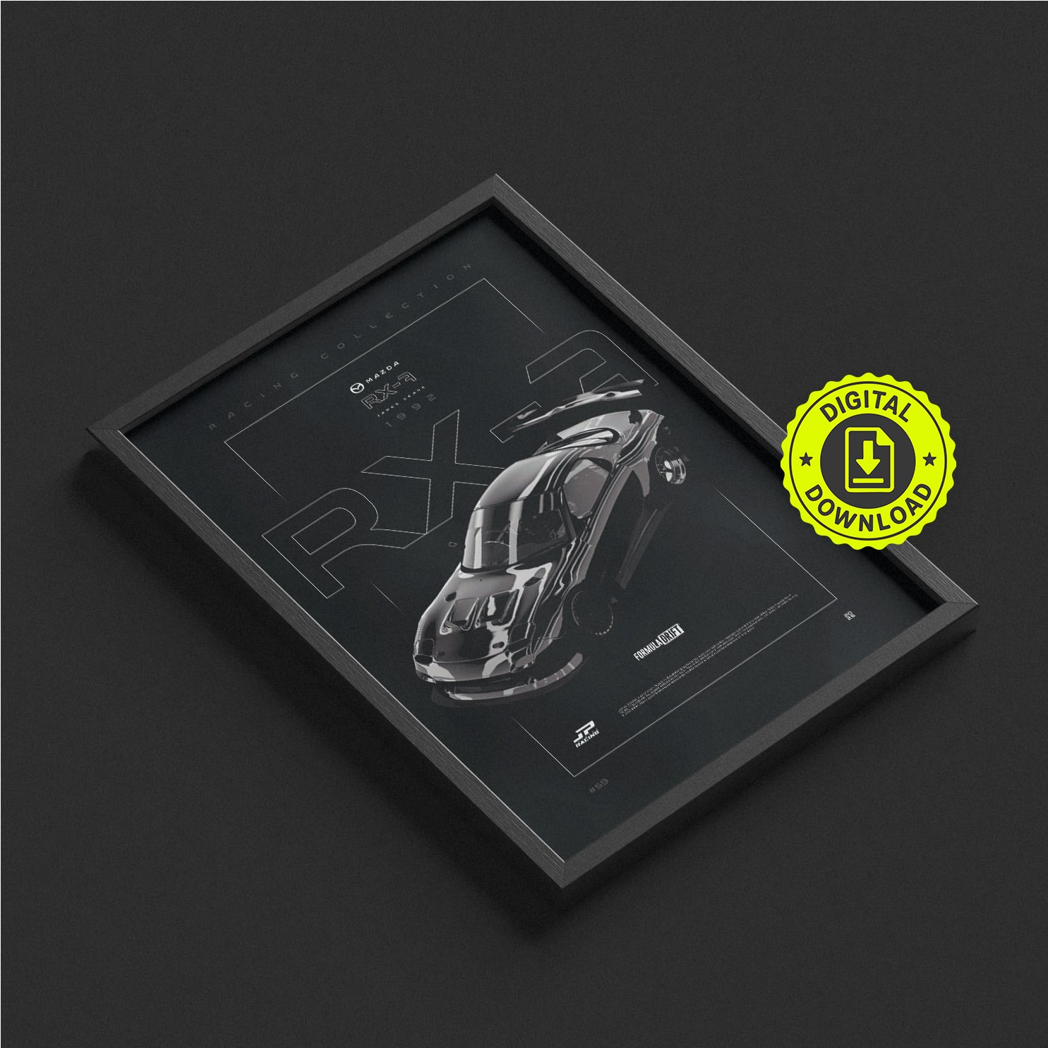 Mazda RX-7 FD 1992 framed poster print in a styled interior