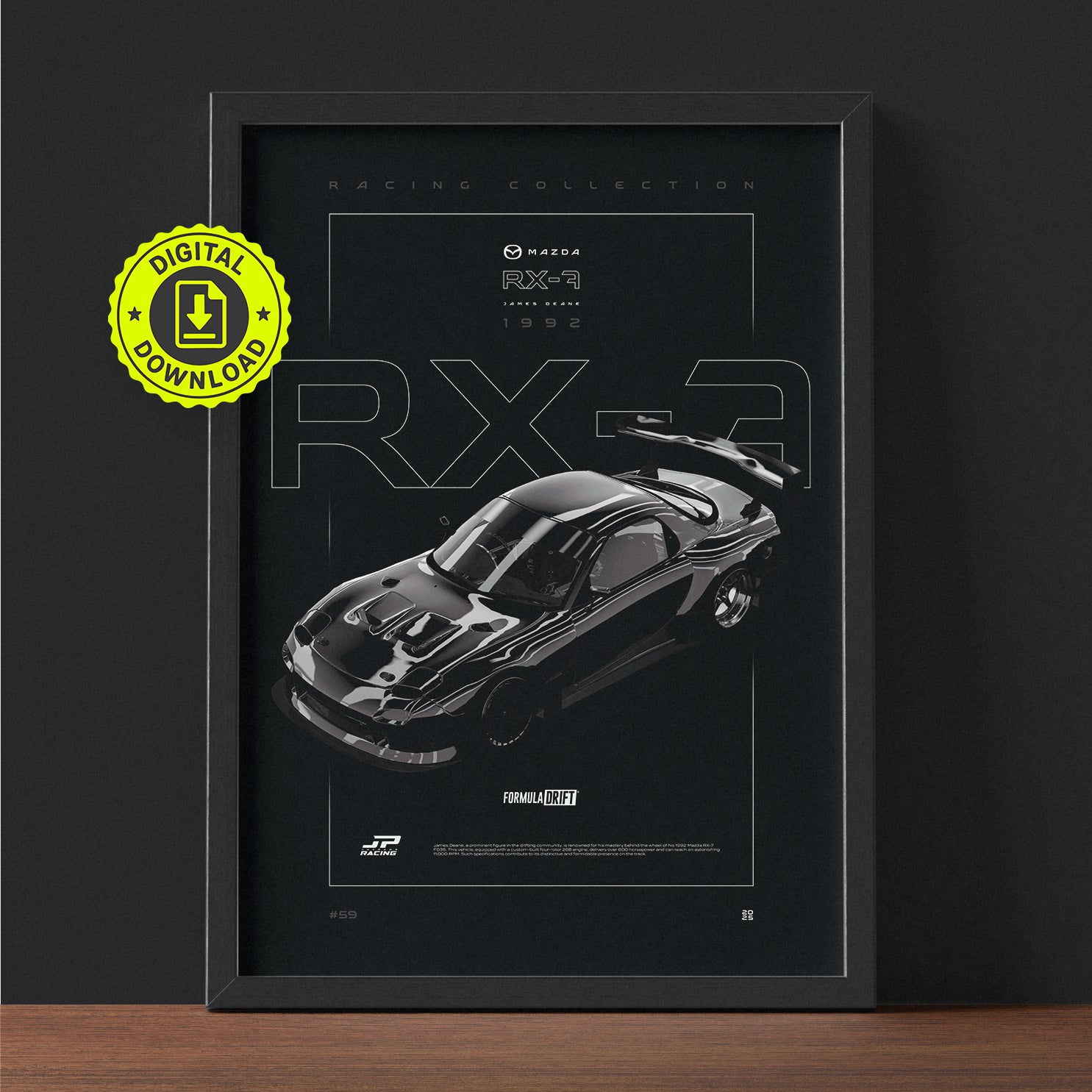 Mazda RX-7 FD 1992 framed poster print wall display