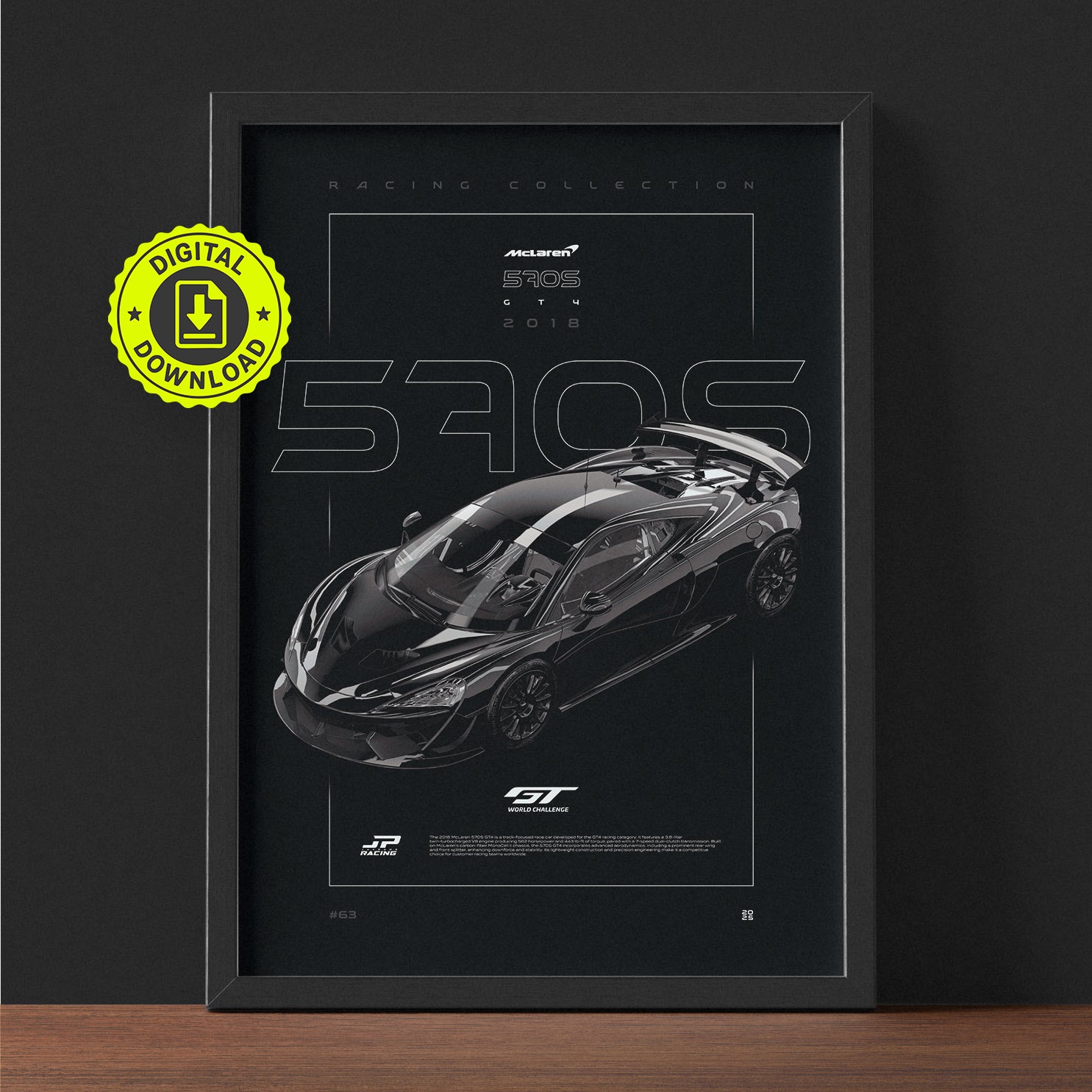 McLaren 570S GT4 2018 framed poster print wall display