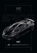 McLaren 570S GT4 2018 digital poster, minimalist black racing wall art by Jaypads Racing