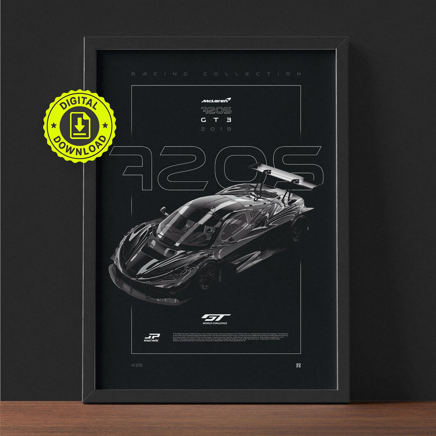 Mclaren 720S GT3 2019 framed poster print wall display
