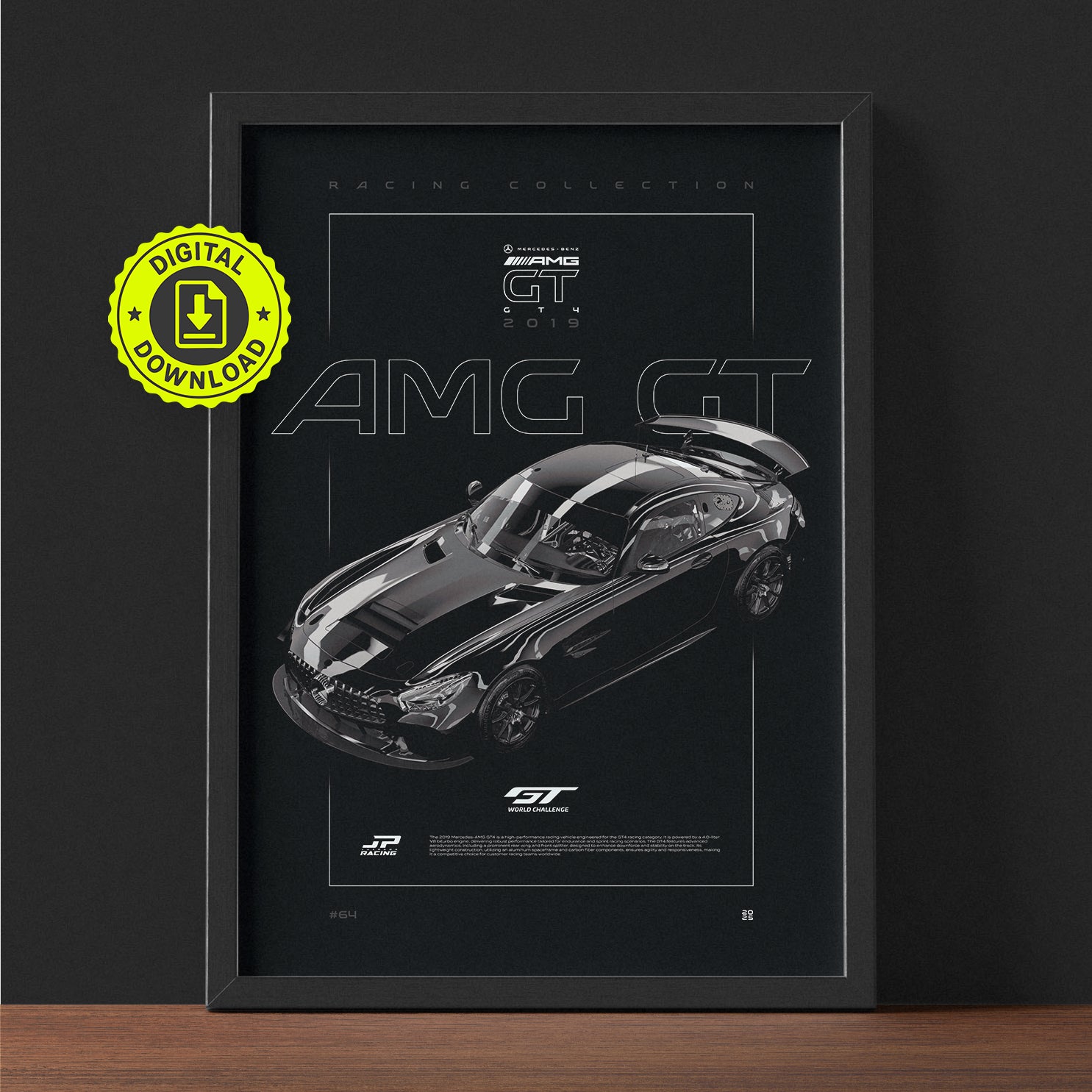 Mercedes AMG GT4 2019 framed poster print wall display