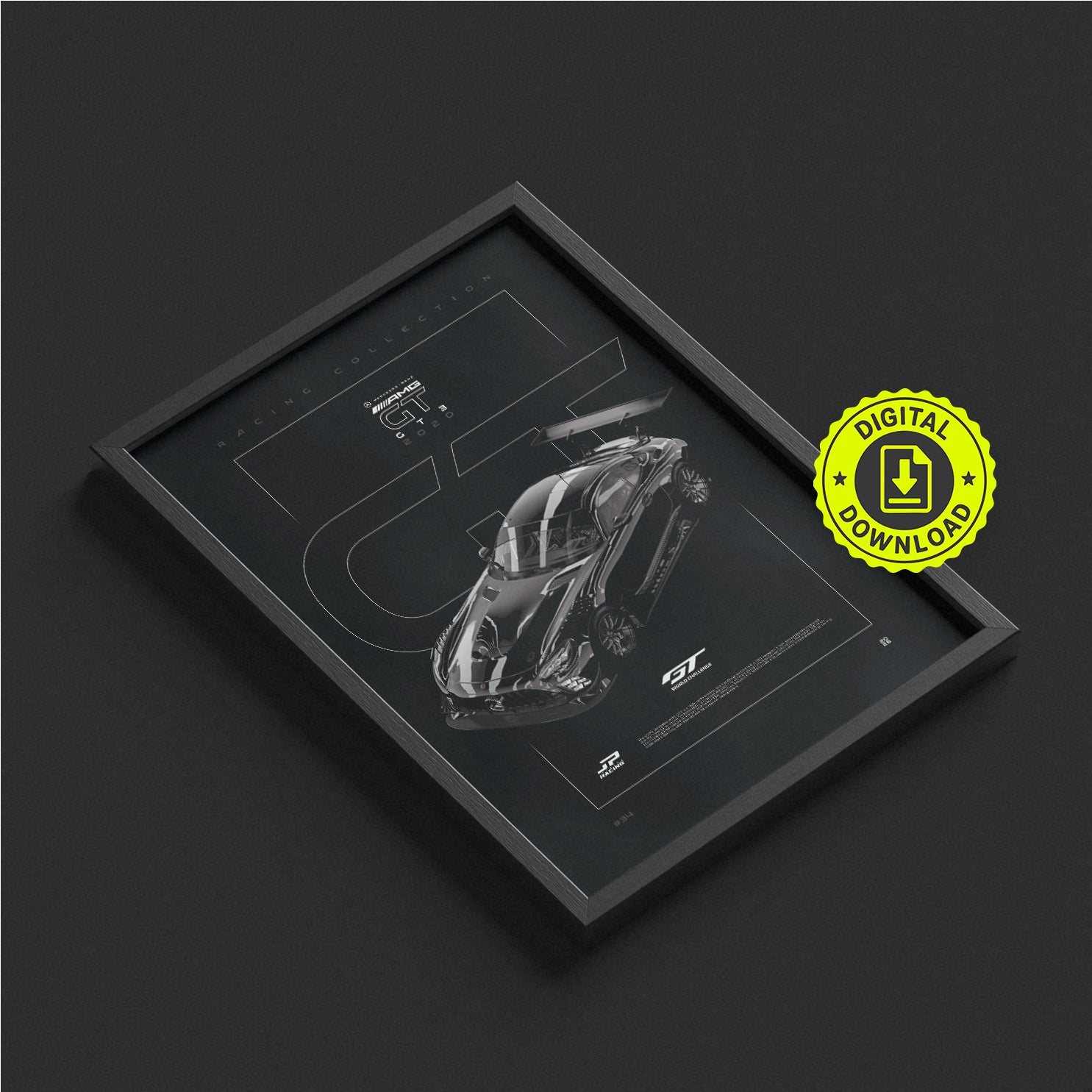 Mercedes-Benz AMG GT GT3 2020 framed poster print in a styled interior