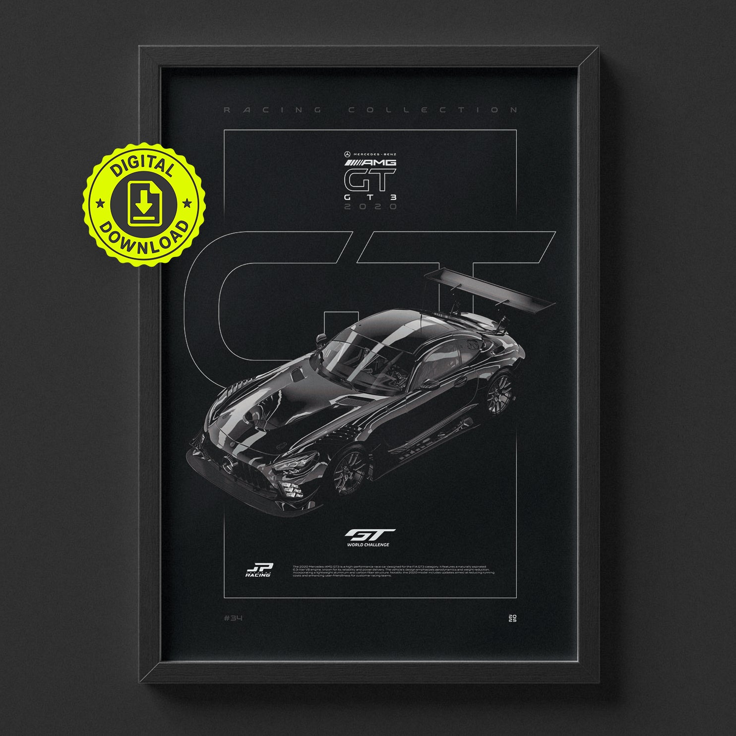Mercedes-Benz AMG GT GT3 2020 poster framed on a wall, digital download