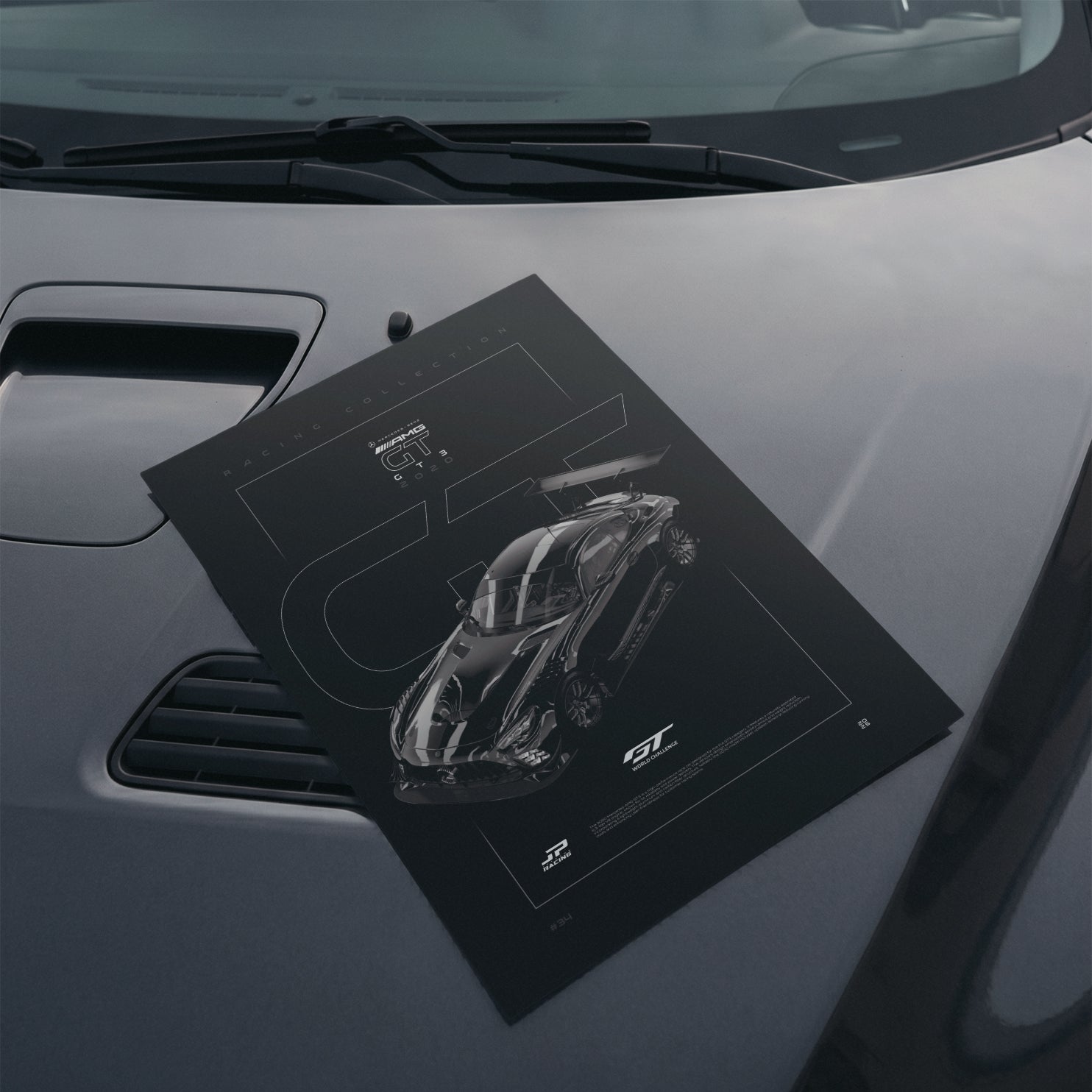 Mercedes-Benz AMG GT GT3 2020 poster resting on a car hood