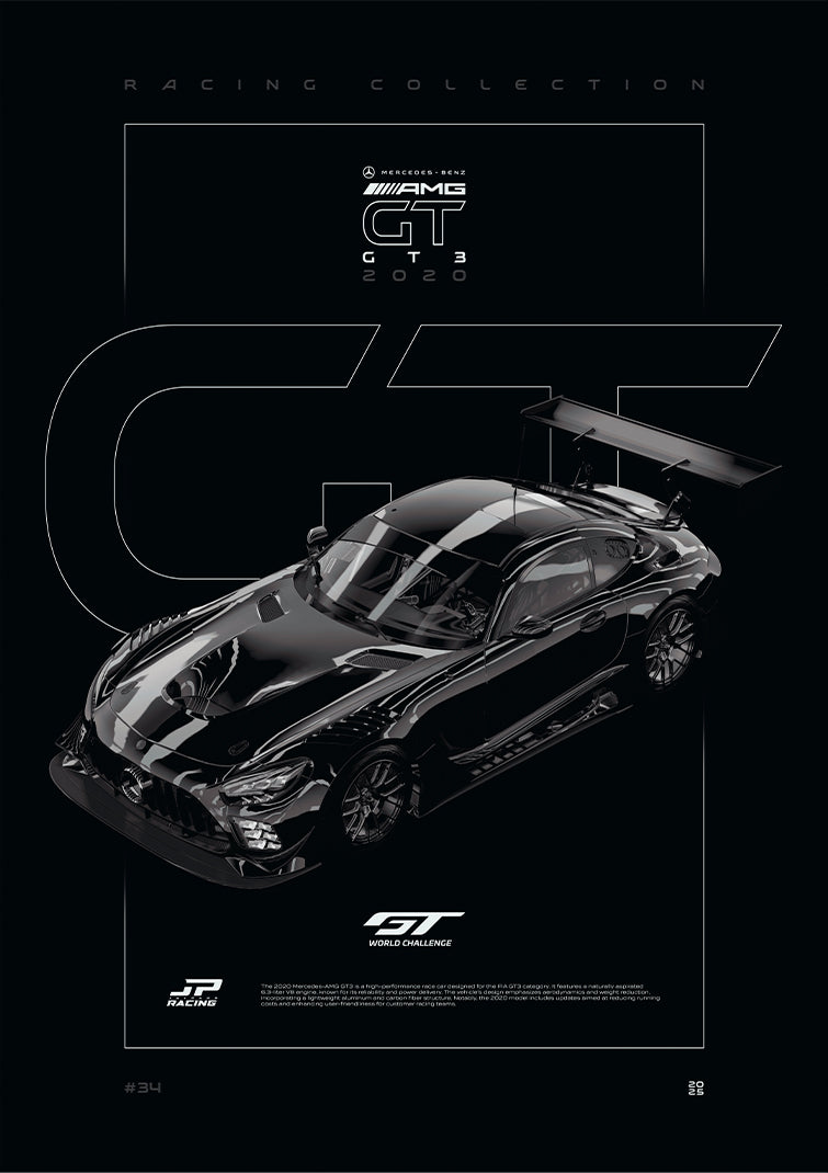 Mercedes-Benz AMG GT GT3 2020 digital poster, minimalist black racing wall art by Jaypads Racing
