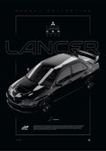 Mitsubishi Lancer Evolution IX GSR 2006 digital poster, minimalist black racing wall art by Jaypads Racing