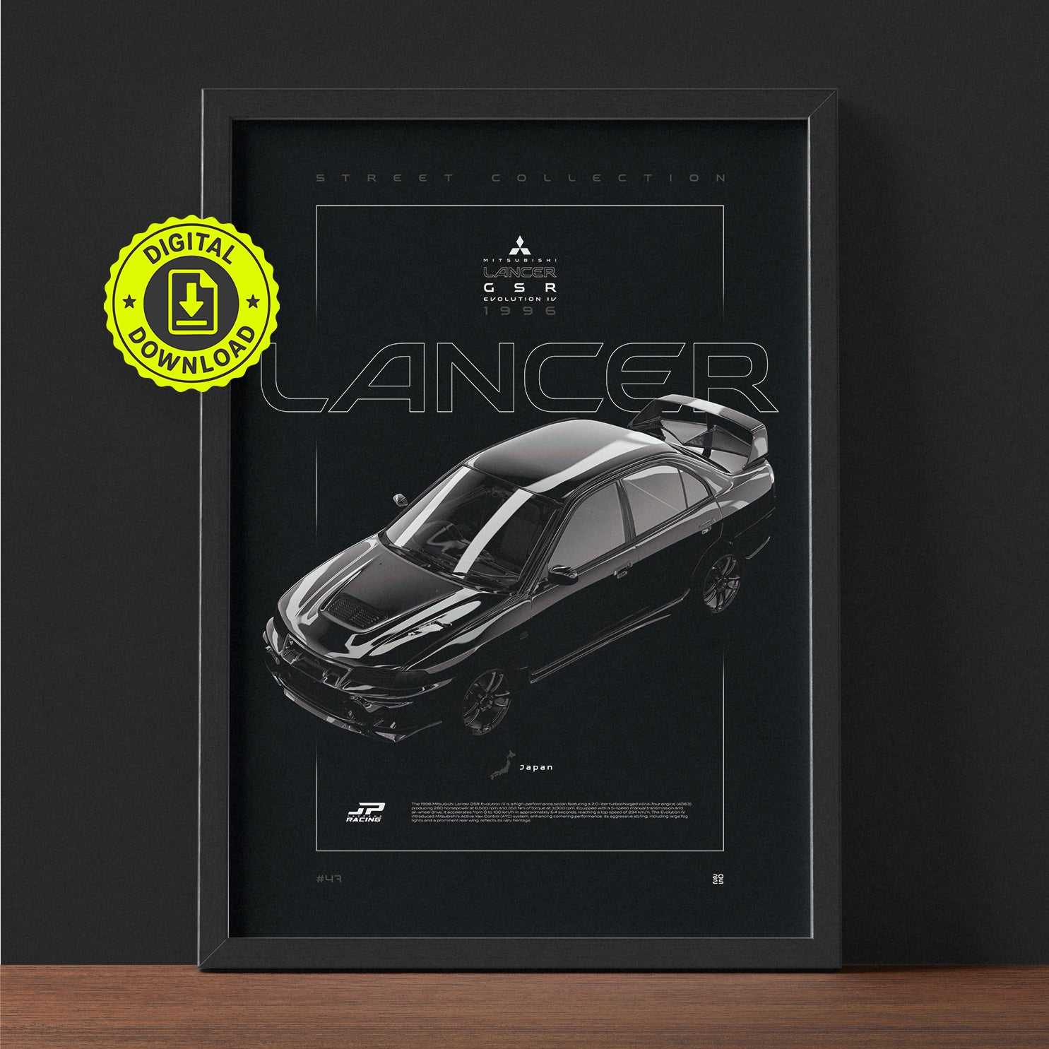 Mitsubishi Lancer GSR Evolution IV 1996 framed poster print wall display