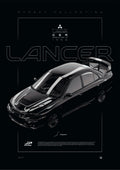 Mitsubishi Lancer GSR Evolution IV 1996 digital poster, minimalist black racing wall art by Jaypads Racing