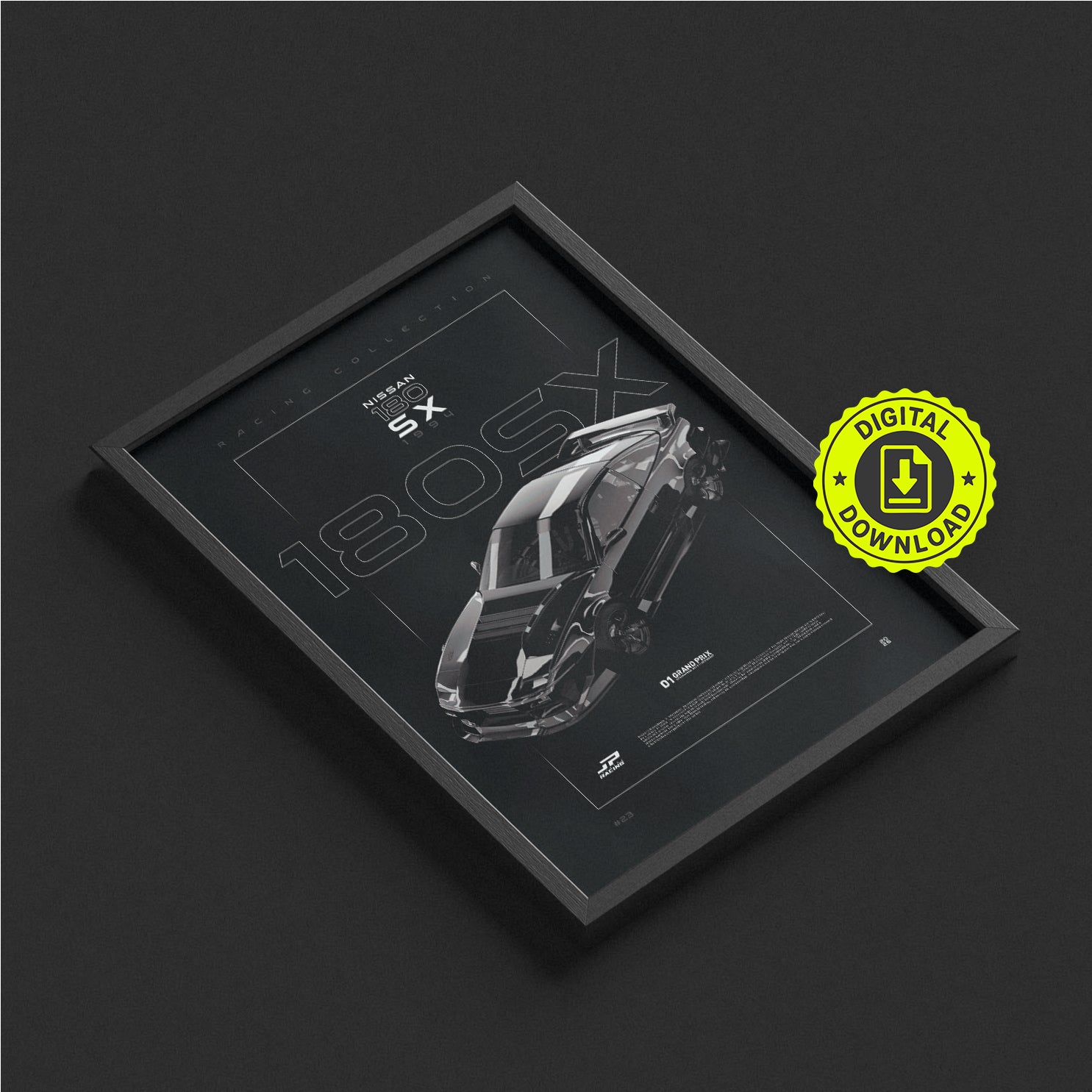 Nissan 180SX D1 1994 framed poster print in a styled interior