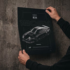 Nissan 180SX D1 1994 poster print held in hands against a concrete wall