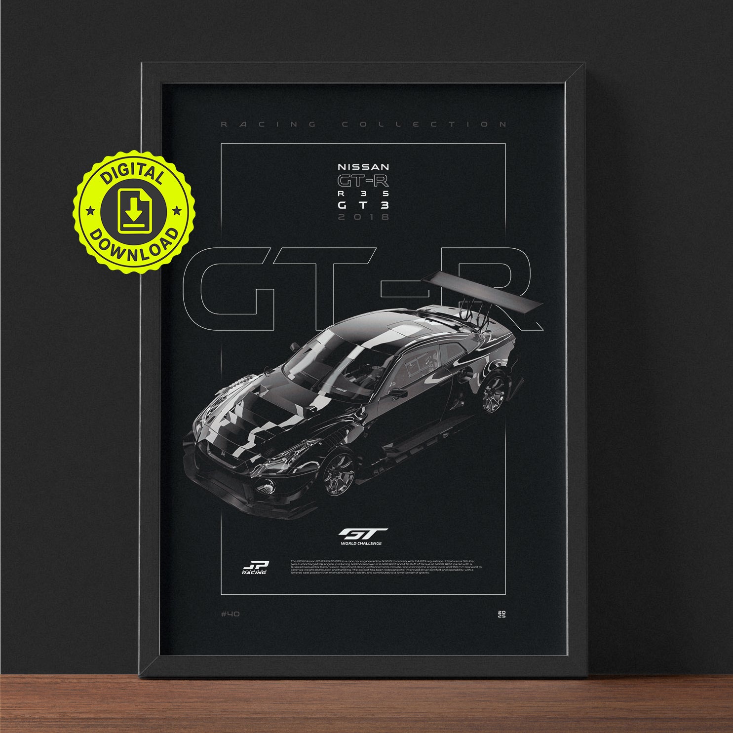 Nissan GT-R R35 GT3 2018 framed poster print wall display