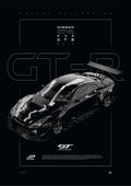 Nissan GT-R R35 GT3 2018 digital poster, minimalist black racing wall art by Jaypads Racing