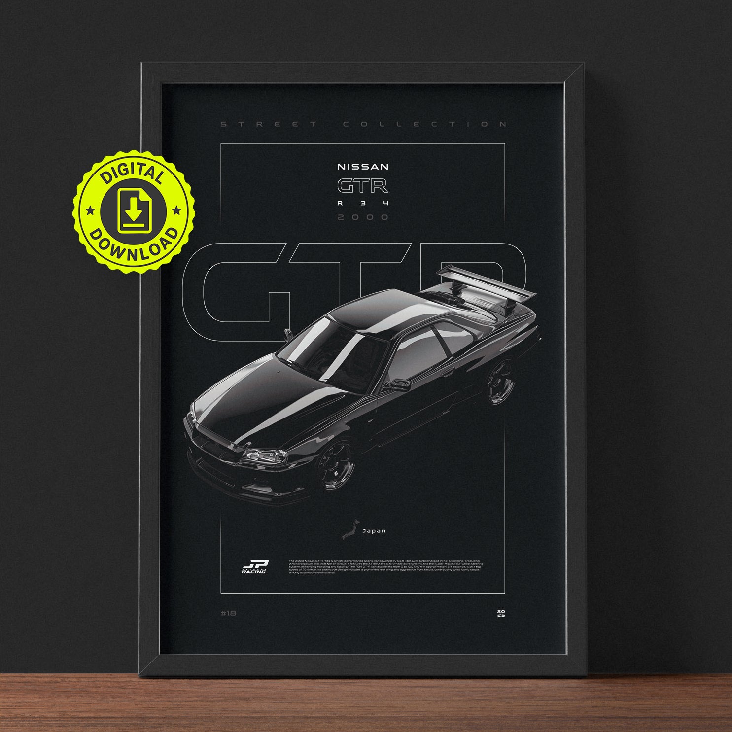 Nissan GTR R34 2000 framed poster print wall display