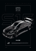 Nissan Silvia S15 1999 digital poster, minimalist black racing wall art by Jaypads Racing