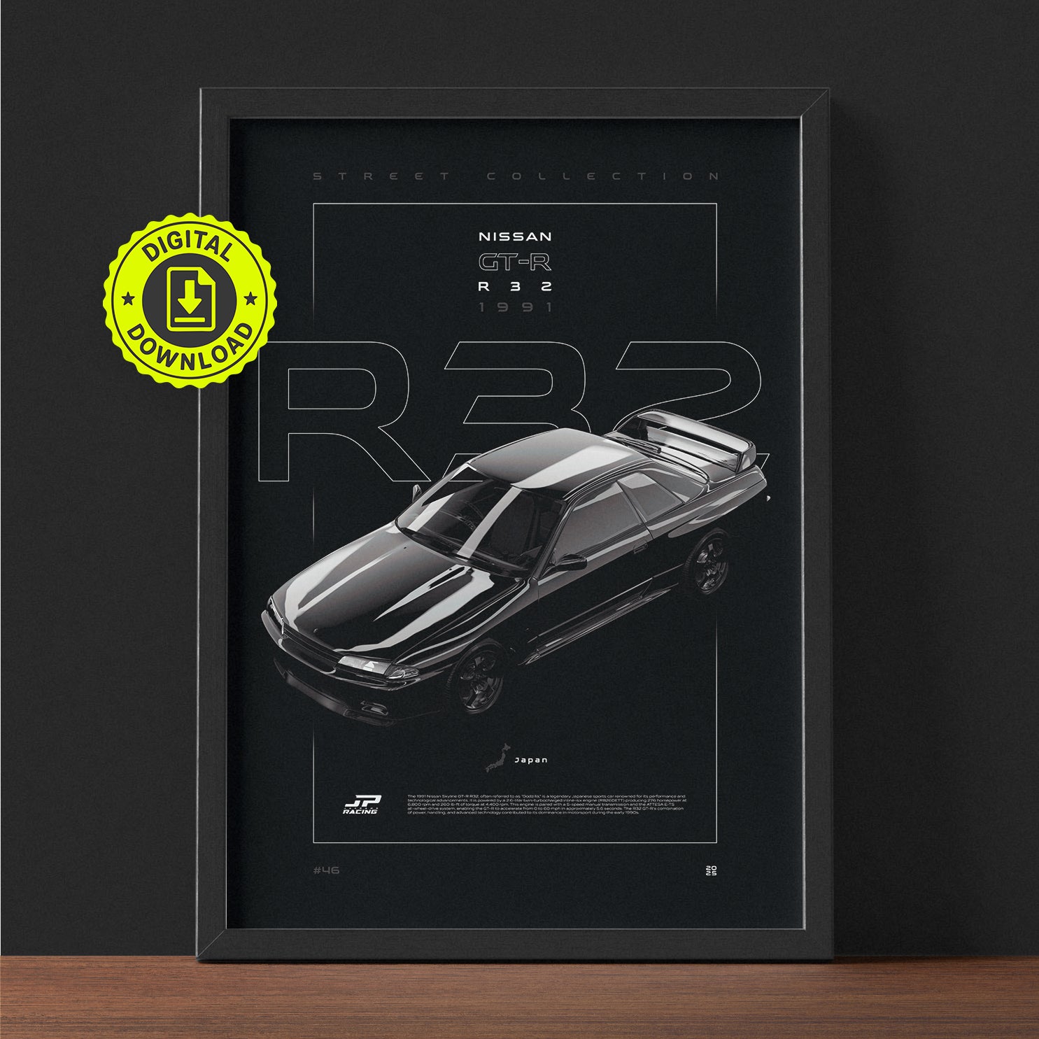 Nissan Skyline GT-R R32 1991 framed poster print wall display