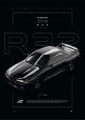 Nissan Skyline GT-R R32 1991 digital poster, minimalist black racing wall art by Jaypads Racing