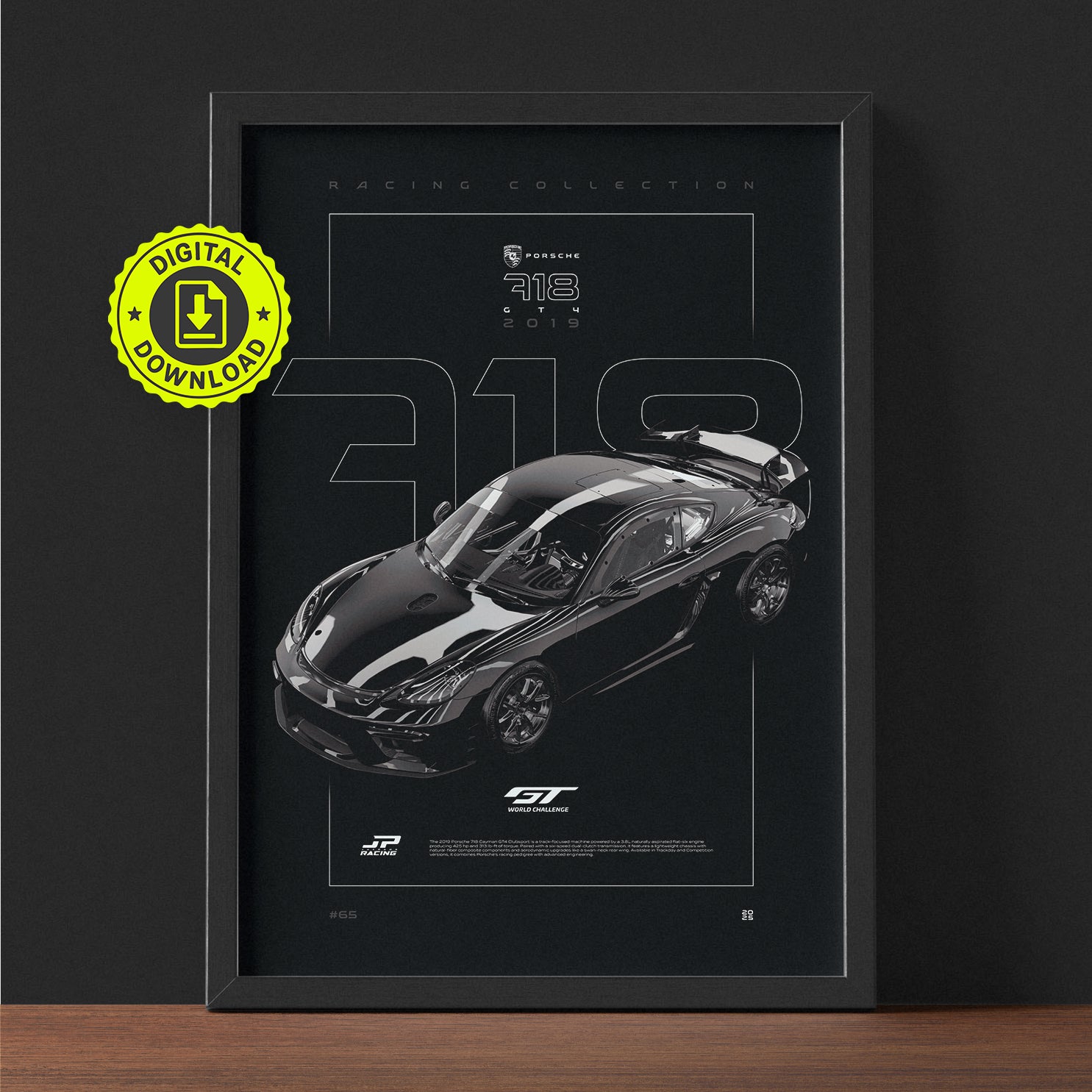 Porsche 718 Cayman GT4 Clubsport 2019 framed poster print wall display